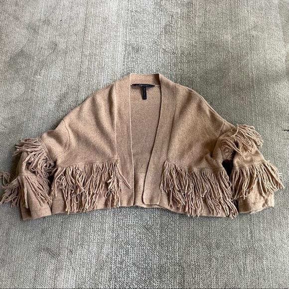 BCBG CAMEL FRINGED SHRUG SWEATER - Picture 6 of 13